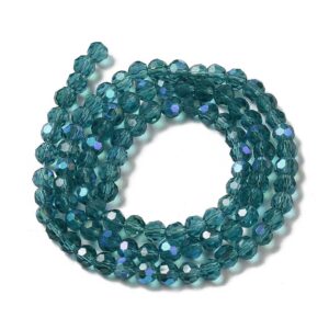 Tira de cristal Electrochapado facetados redondo turquesa oscuro 4mm