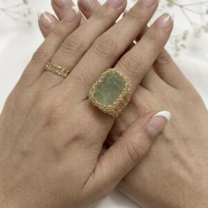 Anillo Tejido con Piedra Aventurina y alambre chapado en Oro