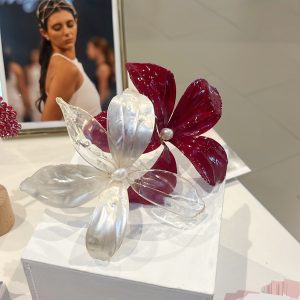 Aplique Floral con Perla y alambre chapado en Oro 18k