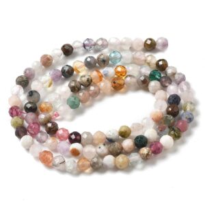 Tira de piedra natural facetados, redondo, 4mm