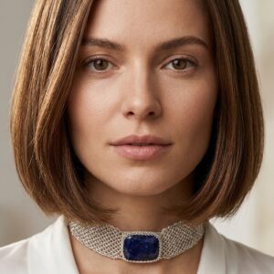 Gargantilla Choker  Sodalita y alambre chapado en plata 925
