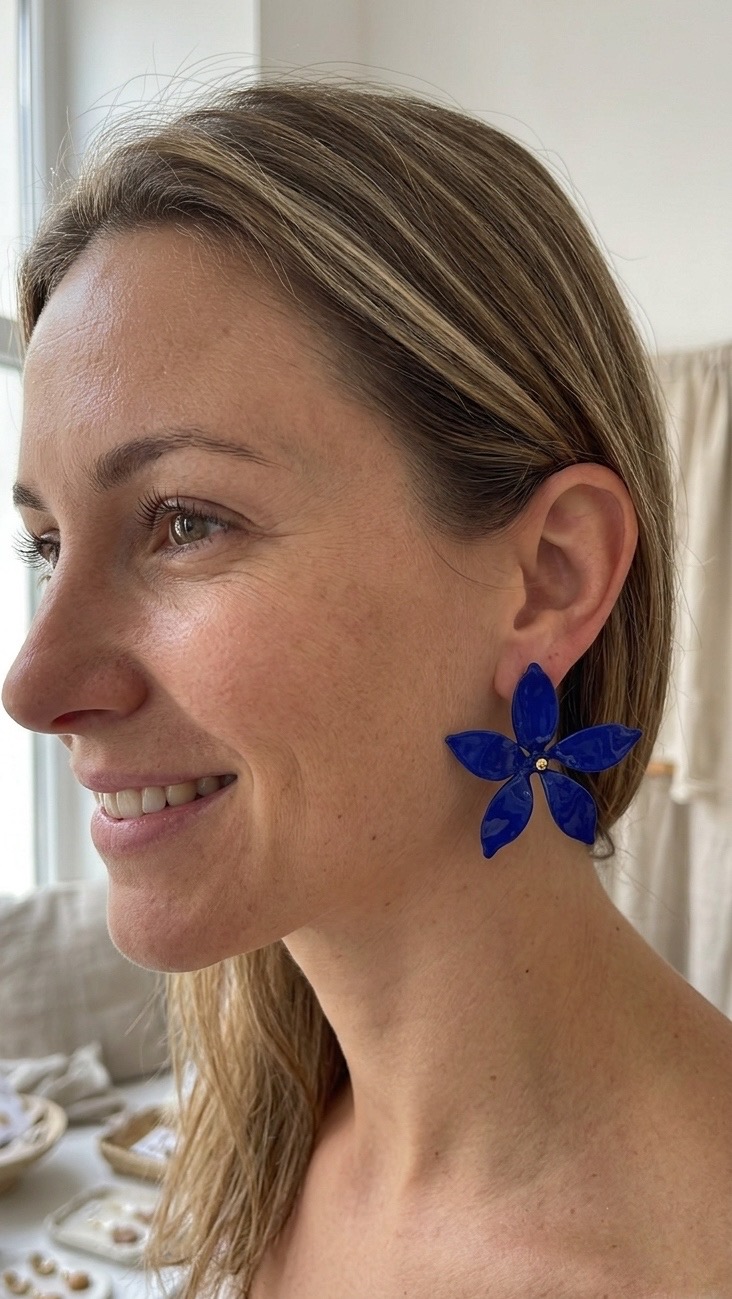 Pendientes Flores en Resina · Azul Klein e Hipoalergénicos