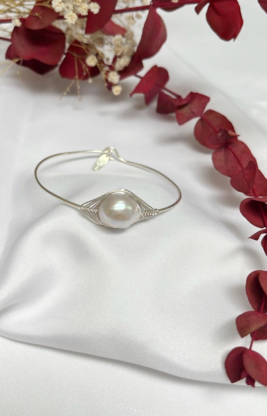 Pulsera Rígida con Perla Barroca Grande (15mm) - Imagen 2