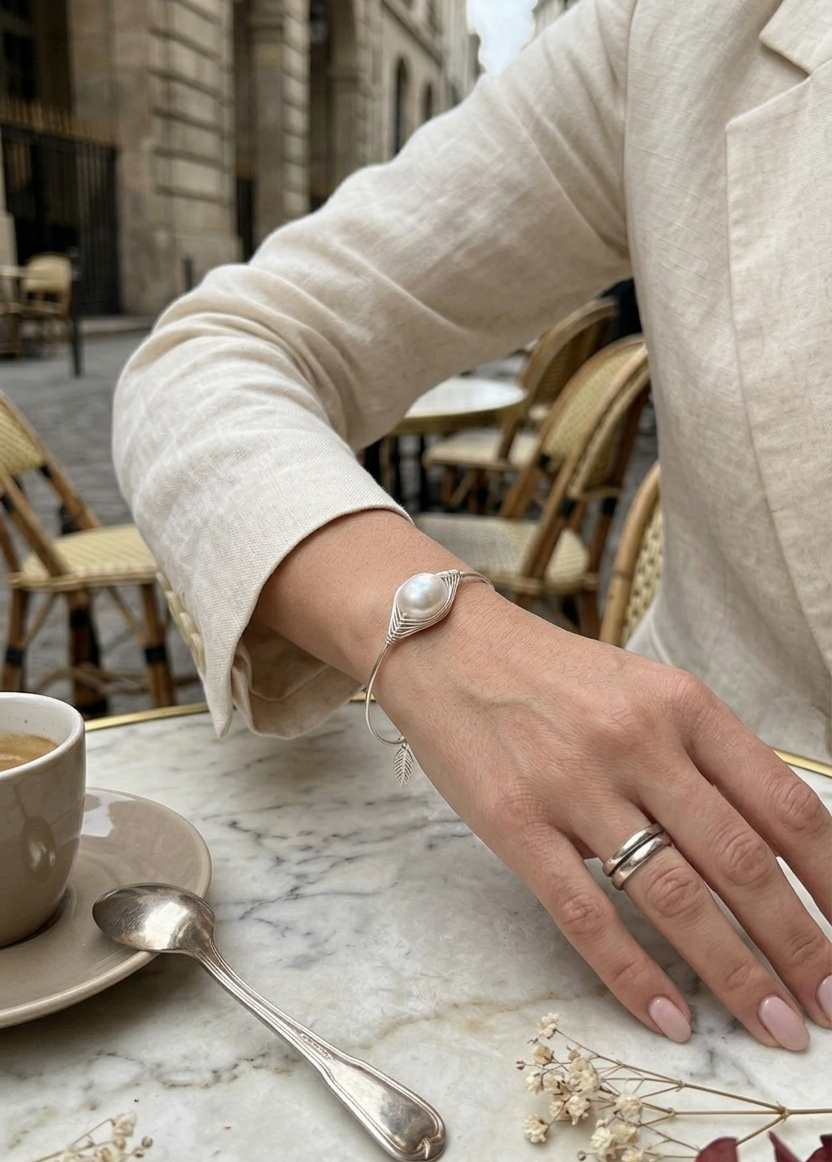 Pulsera Rígida con Perla Barroca Grande (15mm)