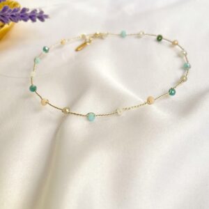 Choker Satélite Chapado en Oro con Cristales Turquesa y Verde