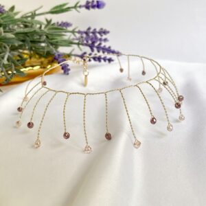 Choker de Puntas Chapado en Oro con Cristales Burdeos y Rosa