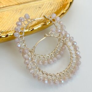Argollas Tejidas Chapado en Oro con Cristales Crema